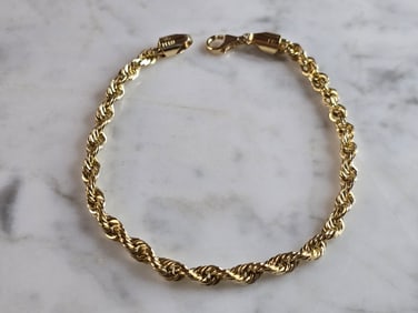 Mens Vintage Estate 14K Yellow Gold Rope Bracelet