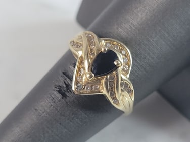 Womens Vintage Estate 10K Gold Sapphire Diamond Ring