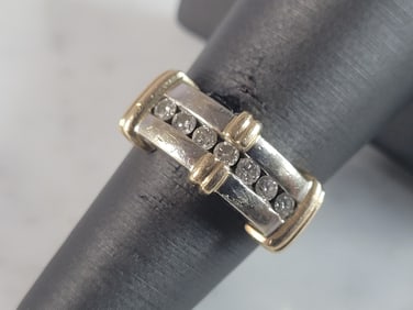 Womens Vintage Estate 14K Yellow & White Gold Diamond Ring