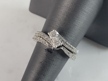 Womens Vintage Estate 14K White Gold Diamond Engagement Ring Set