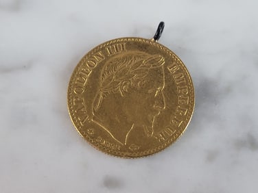 Rare 1865 French France 10 Francs Gold Coin Pendant