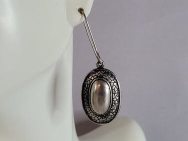 Womens Vintage Estate Sterling Silver Modernist Earrings