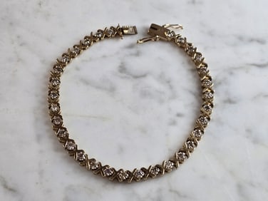 Womens Vintage Estate 14K Yellow Gold Diamond Tennis Bracelet