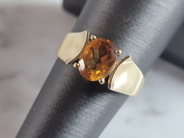 Womens Vintage Estate 14K Yellow Gold Citrine Ring