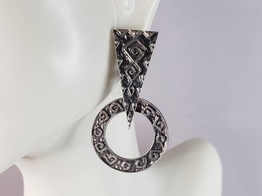 Womens Vintage Estate Sterling Silver Modernist Earrings