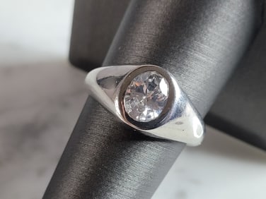Womens Estate Sterling Silver Modernist CZ Ring