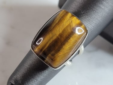 Womens Vintage Estate Sterling Silver Tigers Eye Ring