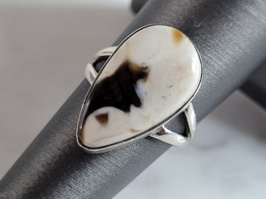 Womens Vintage Estate Sterling Silver Jasper Ring