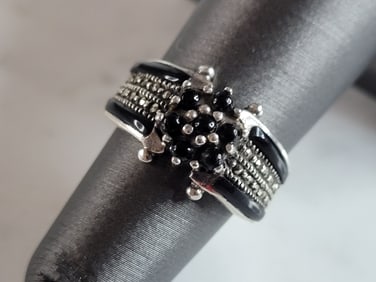 Womens Vintage Estate Sterling Silver Onyx Ring