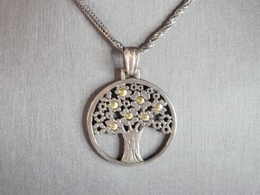 Womens Vintage Sterling Silver Tree Of Life Pendant Necklace