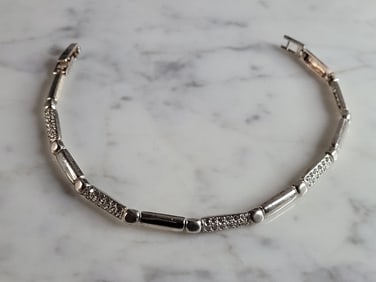 Womens Vintage Estate Sterling Silver CZ Bracelet