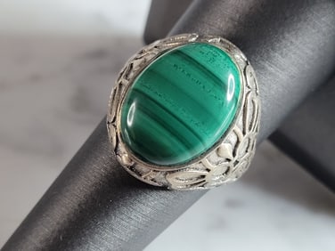 Womens Vintage Estate Sterling Silver Malachite Ring