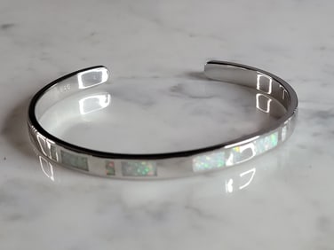 Womens Sterling Silver Modernist Opal Cuff Bracelet
