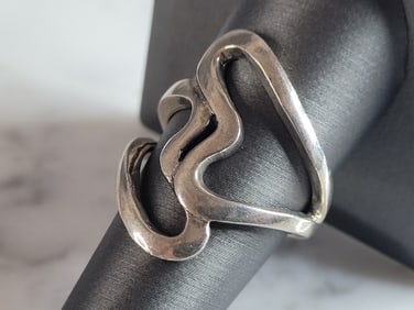 Womens Vintage Estate Sterling Silver Modernist Heart Ring