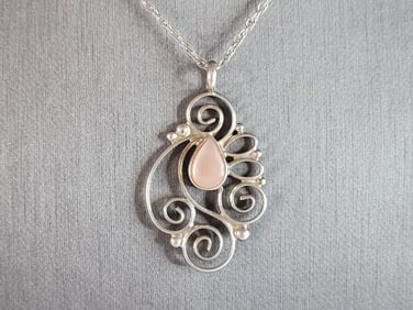 Womens Vintage Estate Sterling Silver Modernist Pendant W/ Necklace