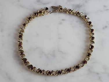 Vintage Estate 14k Gold Diamond & Amethyst Tennis Bracelet