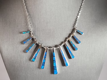 Womens Estate Sterling Silver Modernist Opal Necklace