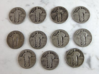 Lot of 11 Standing Liberty Quarter Dollar Coins