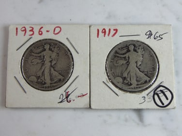 Lot of 2 Standing Liberty Half Dollar 1917, 1936 Coins