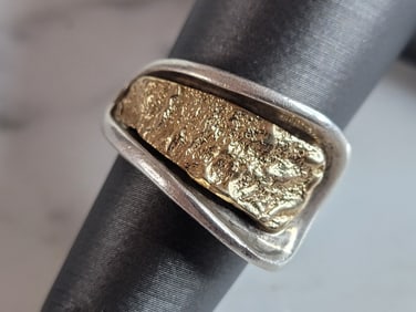 Womens Vintage Estate Sterling Silver 14k Gold Modernist Ring