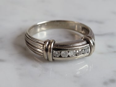 Mens Vintage Estate 14K White Gold Diamond Ring