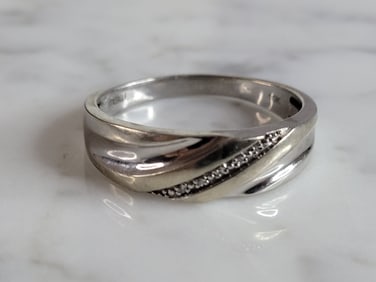 Mens Vintage Estate 10K White Gold Diamond Ring