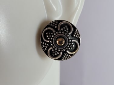 Womens Vintage Estate Sterling Silver 18K Gold Earrings