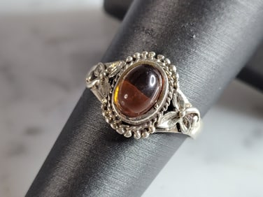 Womens Vintage Estate Sterling Silver Modernist Citrine Ring