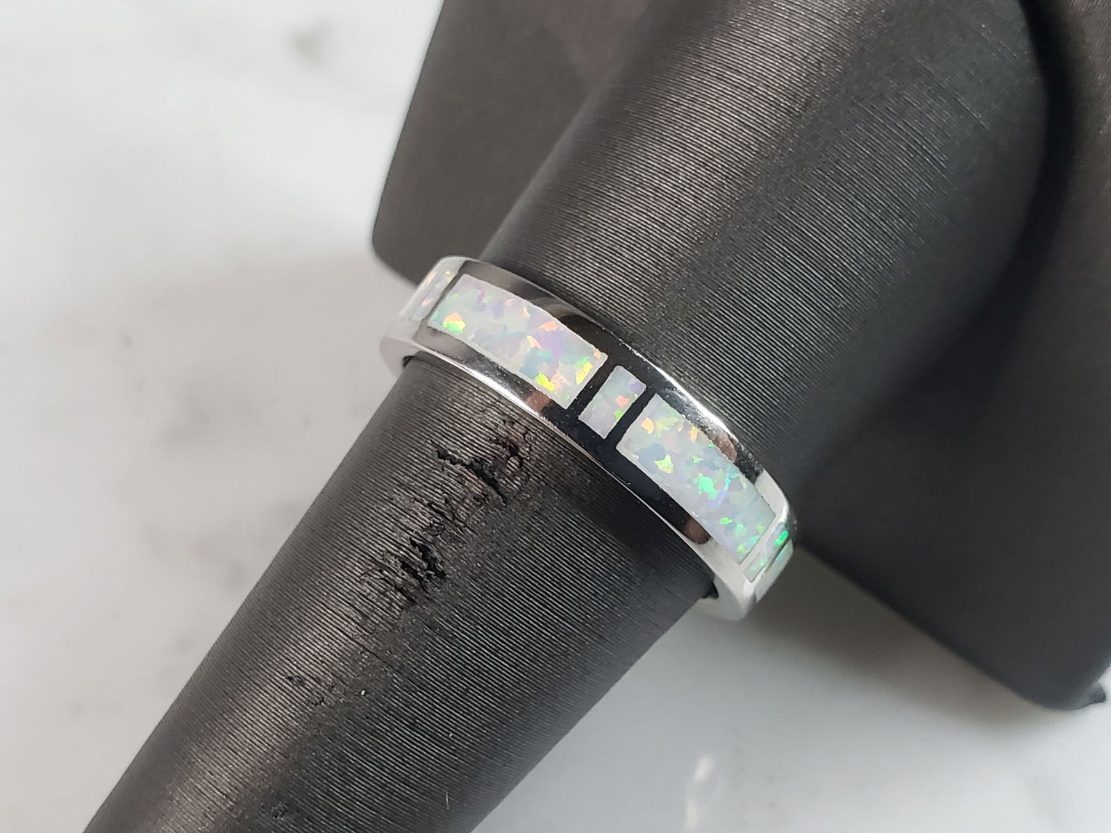 Womens Sterling Silver Modernist Opal Band Ring (1 of 6)