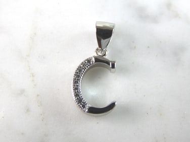 Womens Vintage Estate Sterling Silver CZ Letter "C" Pendant