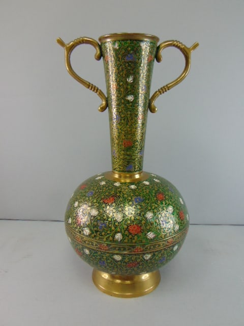 DECORATIVE VINTAGE ETCHED BRASS ENAMEL VASE (1 of 4)