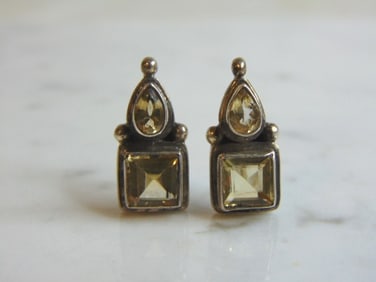 Womens Vintage Estate Sterling Silver CZ Earrings