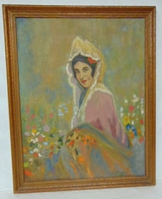 VINTAGE ANTIQUE LADY PORTRAIT PAINTING BY C. DUVALL