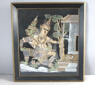 Vintage Estate Framed Linen Hindu Art Print