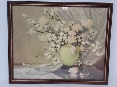 VINTAGE ANTIQUE FLORAL PRINT LITHO