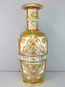 Decorative Hand Painted Natural Marble Floral Vase