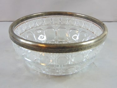 Waterford Design Pressed Glass W/ Silver Plate Bowl