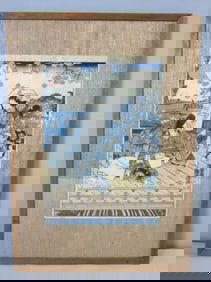 Vintage Artist Signed Japanese Fighting Scene Framed Art Print