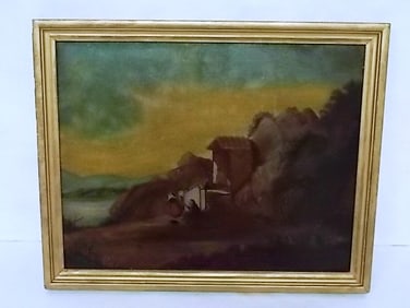 ANTIQUE OIL LANDSCAPE ON BOARD PAINTING