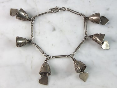 Womens Vintage Estate Sterling Silver Charm Bracelet