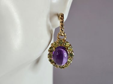 Womens Vintage Estate Sterling Silver Gold Tone Amethyst Earrings