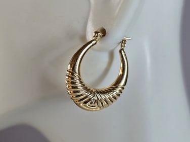 Pr Womens Vintage Estate 14K Yellow Gold Hoop Earrings
