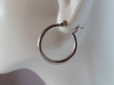 Womens Vintage Estate Sterling Silver Modernist Hoop Earrings