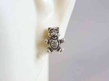 Womens Vintage Estate Sterling Silver Bear Earrings