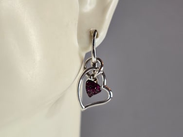 Womens Estate Sterling Silver Amethyst Colored Heart Earrings