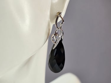 Womens Vintage Estate Sterling Silver Art Deco Heart Dangle Earrings