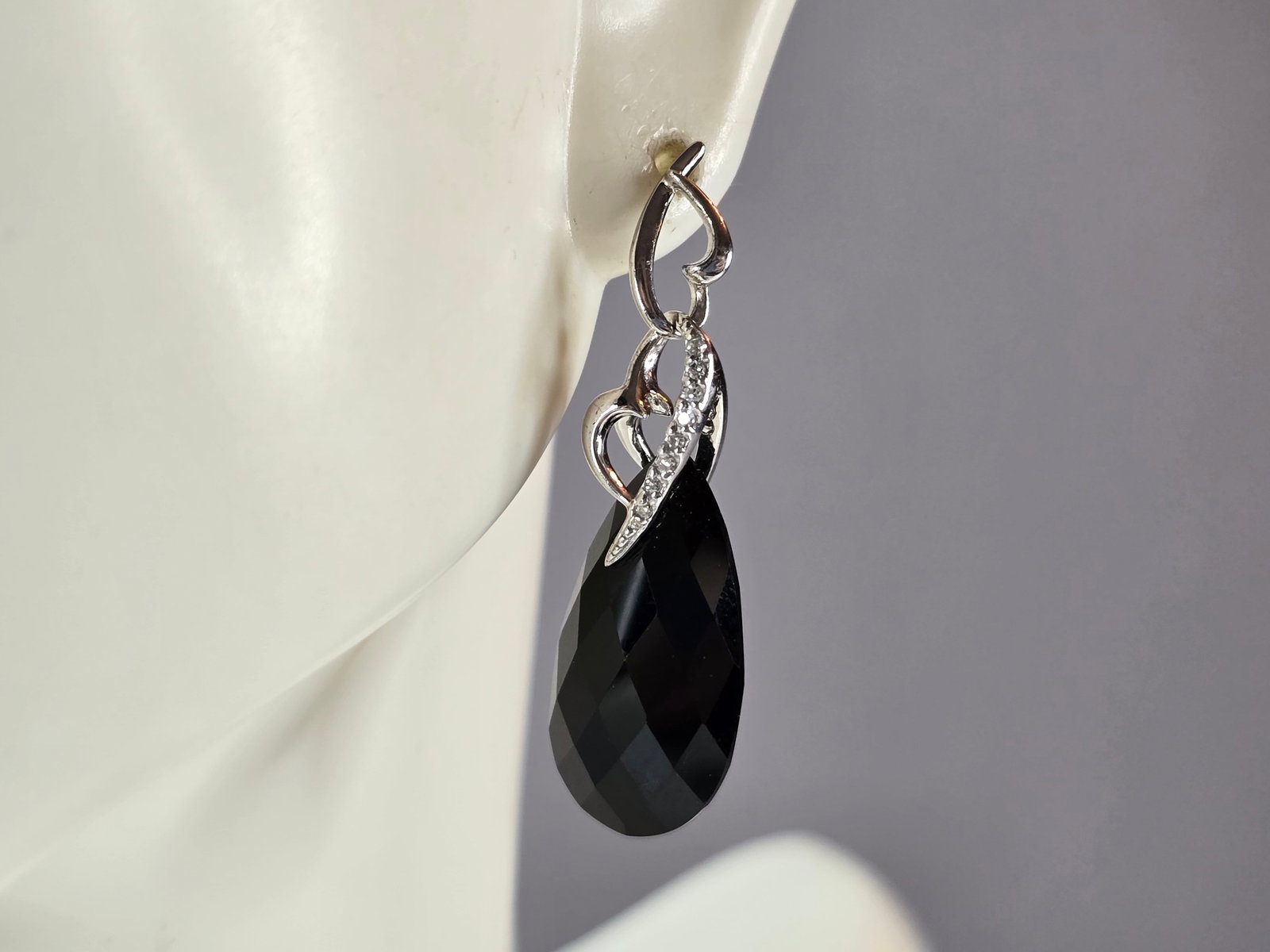 Womens Vintage Estate Sterling Silver Art Deco Heart Dangle Earrings (1 of 4)