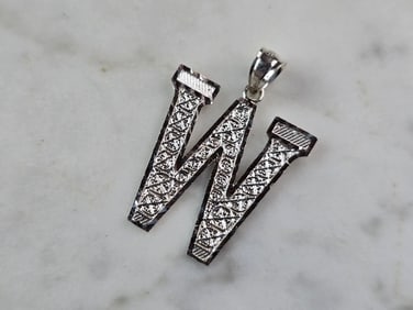 Womens Sterling Silver Initial Letter " W " Pendant