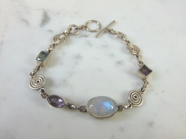 Womens Sterling Silver Tennis Multi Stone Bracelet