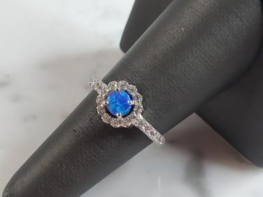 Womens Estate Sterling Silver Modernist Blue Opal Ring